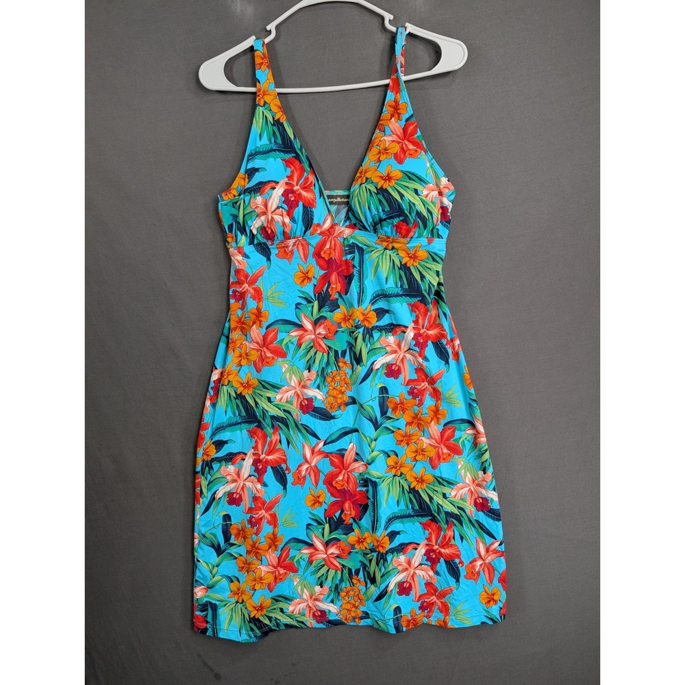 Tommy Bahama Blue Floral V-Neck Sleeveless Swim Cover Up Dress Size M